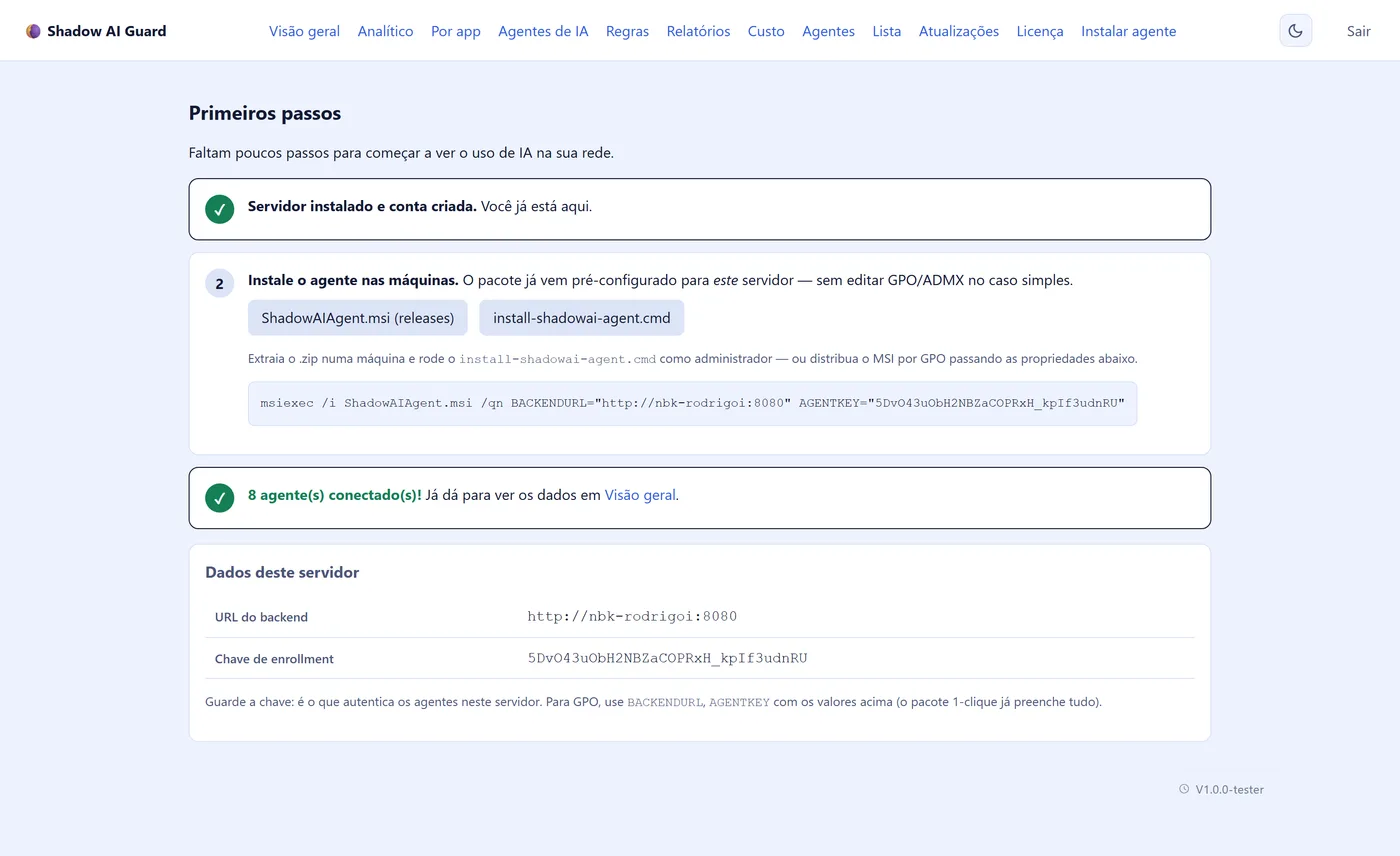 Assistente de instalação do agente com comando pré-configurado
